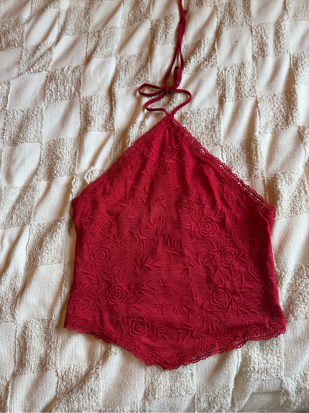 Women's Lace Halter Cami Top - Red
